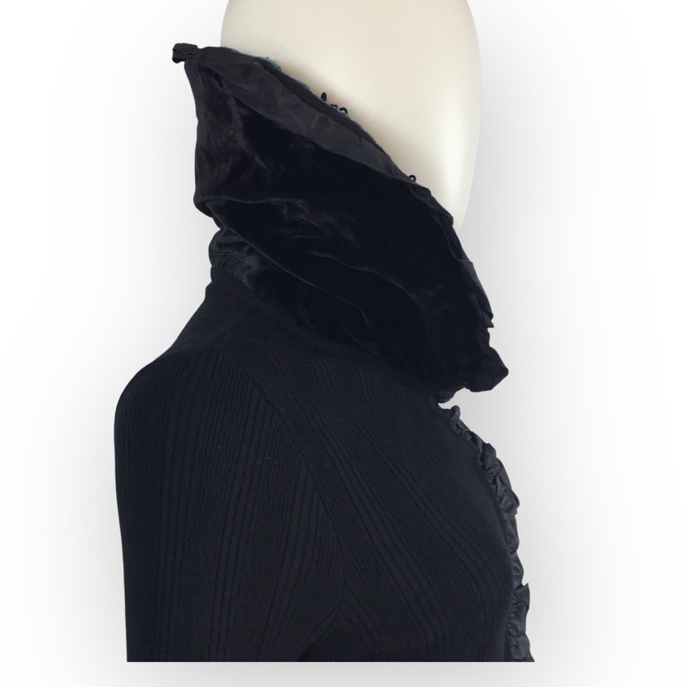 Etro Black & Teal Ruffled Cardigan Soft Angora Lace & Ribbon Detail M/44/8 - Picture 9 of 12